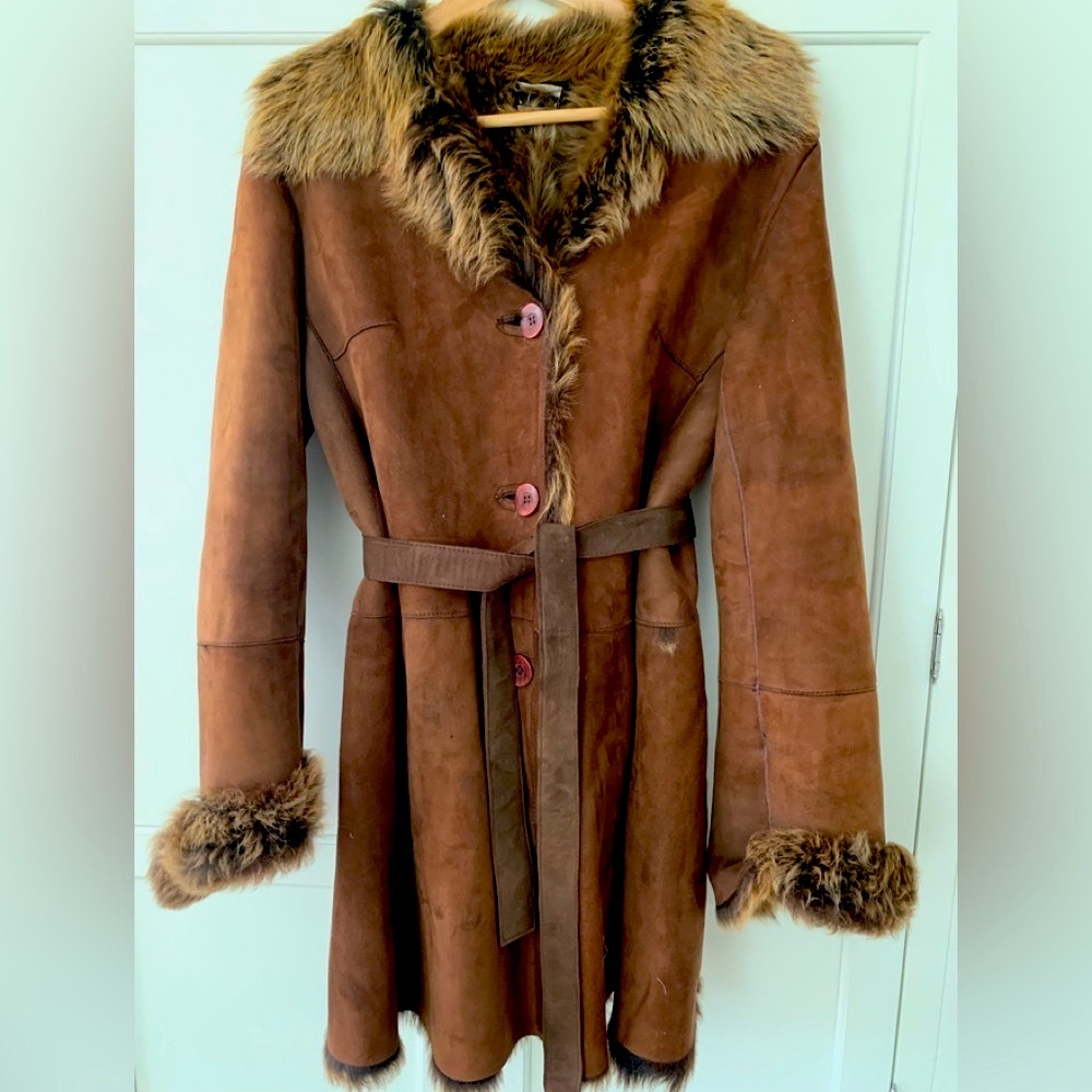 Nordstrom New York Chocolate Brown Suede and Shearling Leather Coat